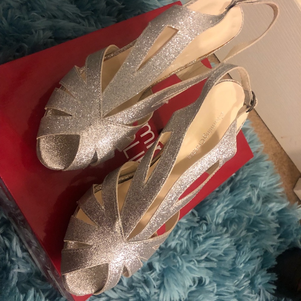 Charming Charlie’s silver glitter heels